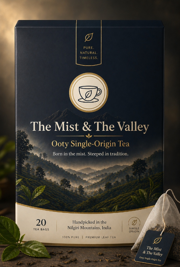 Premium Nilgiri Tea Box in misty estate