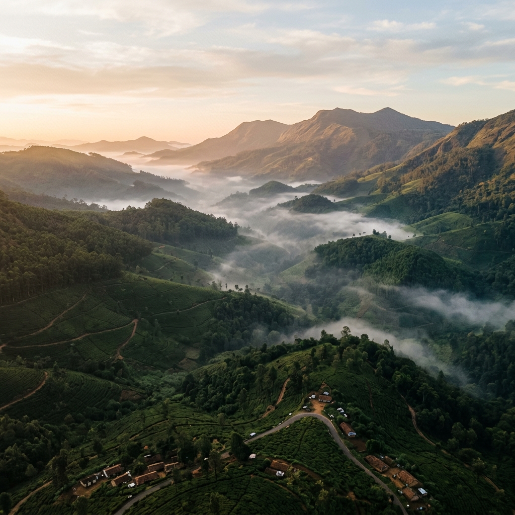 Mist-covered mountains of South India agricultural origin